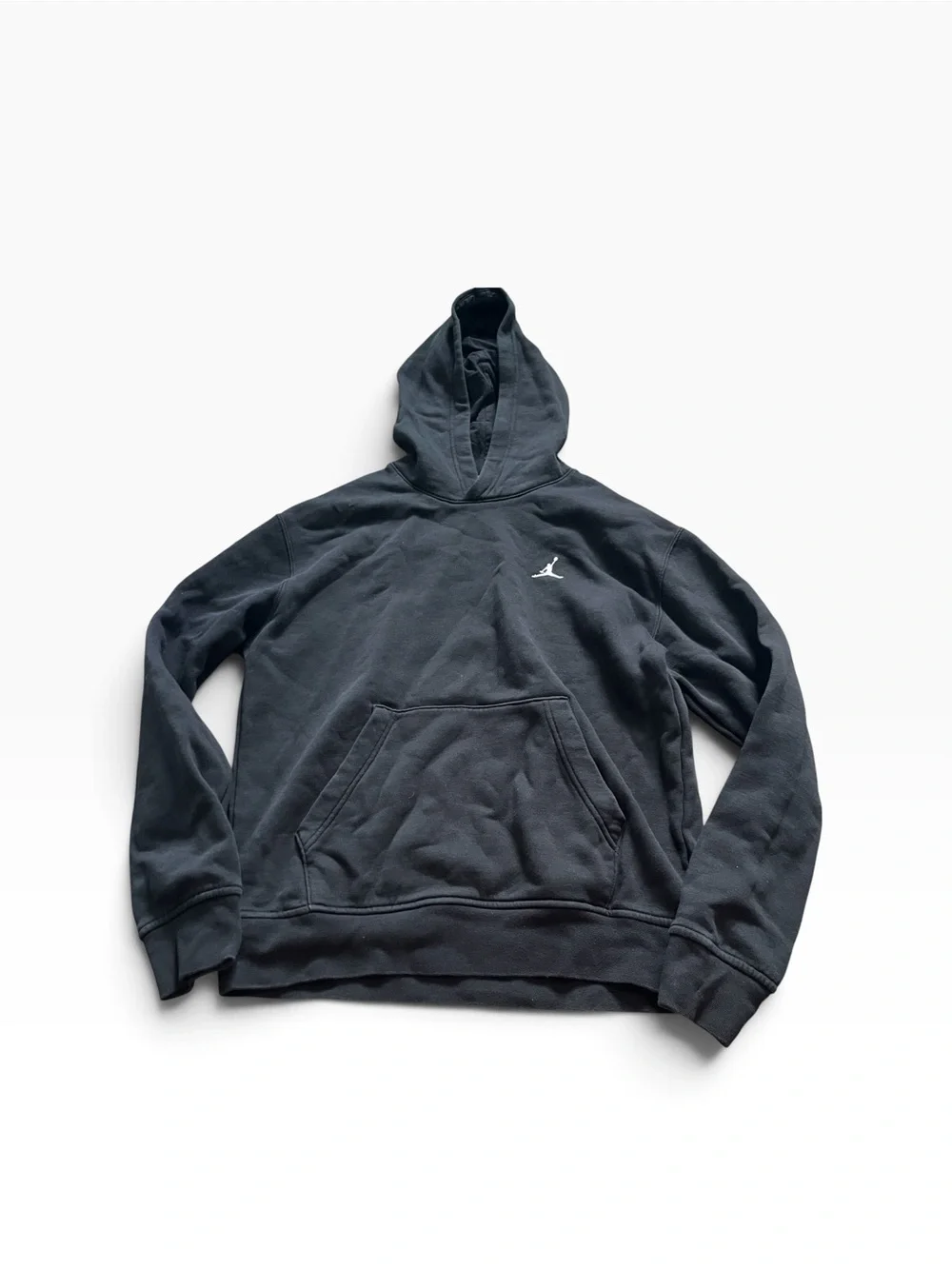 Jordan Mens Black Hooded Pullover with White Jumpman Size Small